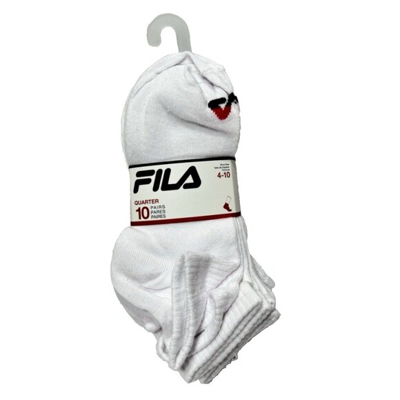 Fila White Ankle Socks, Women's Quater Socks, 10 Pairs Shoe Size 4-10, Brand New - Picture 1 of 5